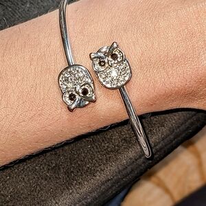Silver Double Owl Bangle Bracelet